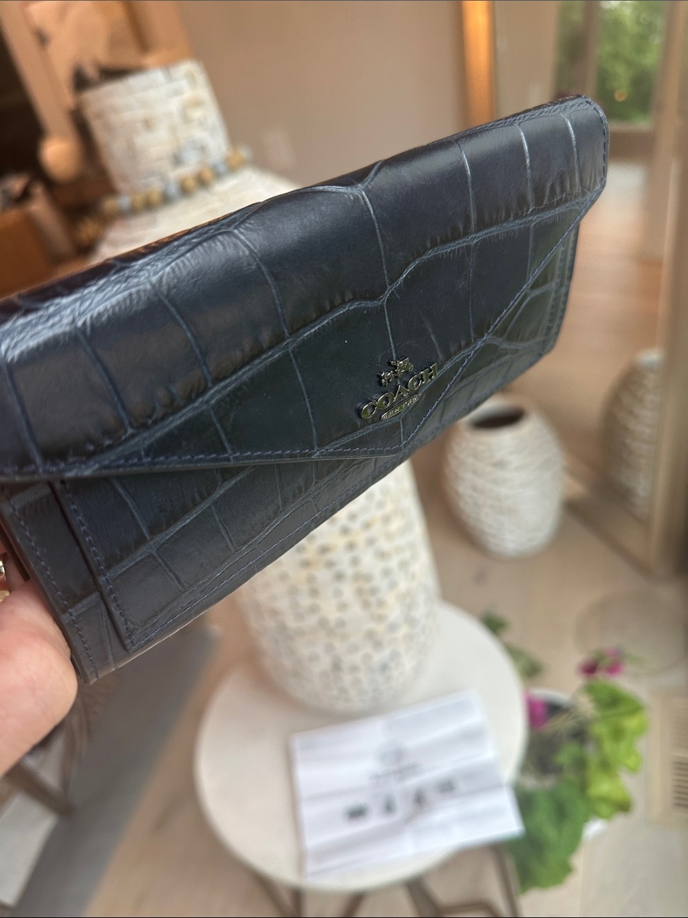 Coach Croc-Embossed Leather Envelope Wallet in Dark Navy - Picture 3 of 7